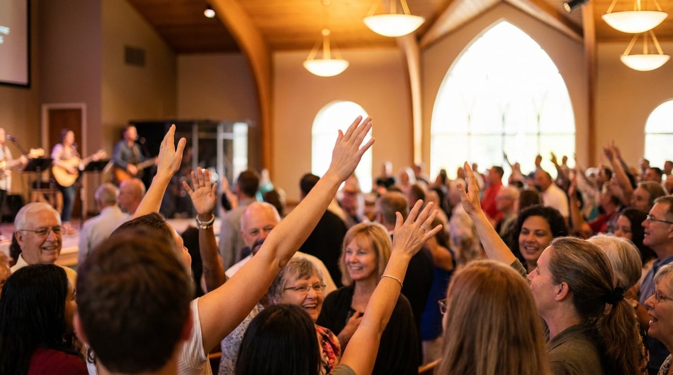 Church congregation worshipping together